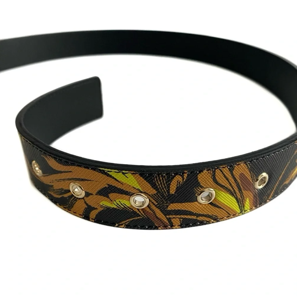 VERSACE JEANS COUTURE Black Gold Buckle Signature Print Leather Belt NWT
